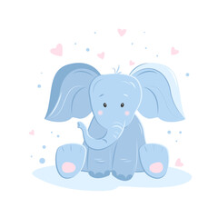 Cute elephant with hearts. Vector illustration for fashion print design, baby t-shirt print, baby clothes, greetings and invitations for baby day celebration