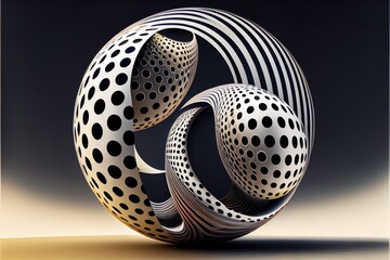 turns of curved circles and two spheres infinity rolling along the path of the sphere. abstract composition