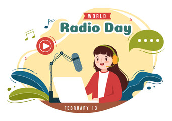 World Radio Day on February 13 of Idea for Landing Page Template, Banner and Poster in Flat Style Cartoon Background Hand Drawn Illustration