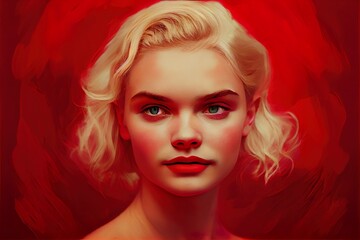 of a blonde girl on, a person with red hair, illustration with nose hair