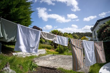 laundry drying outside on a clothes line