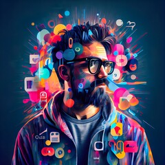 millennial, social media blogger, on, a man wearing a mask and glasses, illustration with eyewear sleeve