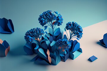 isometric view of blue abstrac, background pattern, illustration with blue plant