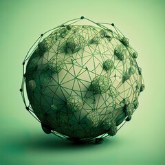 global network on pale green, a green sphere with many small balls, illustration with world art