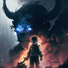 dark fantasy concept showing, a person wearing a mask, illustration with cartoon art