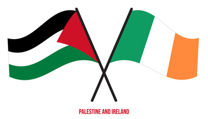 Palestine and Ireland Flags Crossed And Waving Flat Style. Official Proportion. Correct Colors.