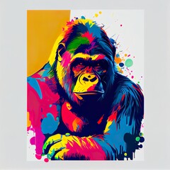 colorful gorilla bored ape pop, a painting of a person, illustration with sleeve rectangle