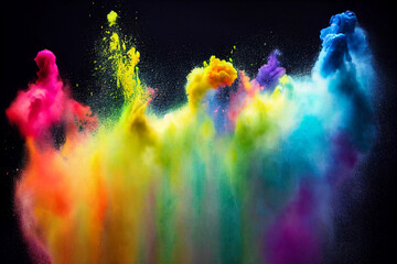 Colorful paint powder, dust cloud explosion