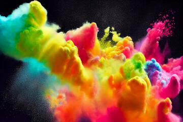 Colorful paint powder, dust cloud explosion