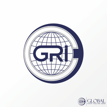 Simple and unique globe like letter C with word GRI font on connect shape image graphic icon logo design abstract concept vector stock. Can be used as symbol related to group or maps