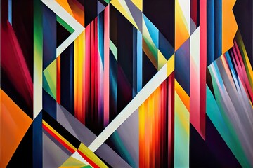 n abstract geometric painting wi, a close-up of several colored pencils, illustration with colorfulness triangle