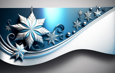 abstract background with snowflakes in blue and silver for winter holidays