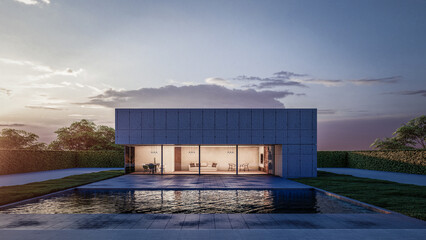 Obraz premium Architectural 3D rendering illustration of modern minimal house