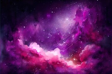 bstract watercolor nebula with stars, background pattern, illustration with atmosphere purple