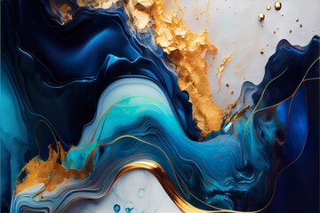 abstract fluid art painting with alcohol ink, wave concept, marble texture, liquid design illustration with gold paths, wallpaper background with luxury decoration elements