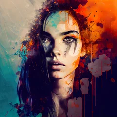 woman on an abstrac, a person with long hair, illustration with eyebrow facial © EricSchumid