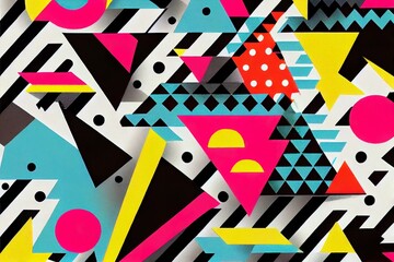 Obraz premium bright colourful 1980 's, background pattern, illustration with colorfulness triangle
