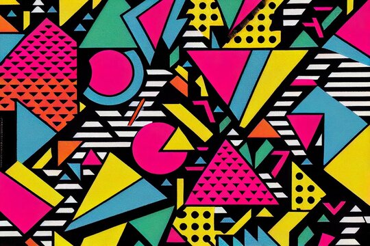 bright colourful 1980 's, a colorful design on a wall, illustration with colorfulness triangle
