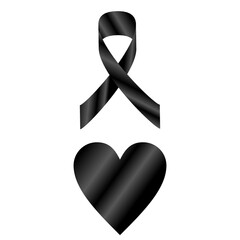 Black ribbon and love for mourning, charity vector illustration