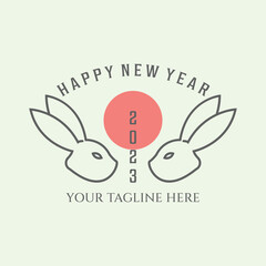 Japan new era 2023 happy new year line art minimalist logo design