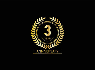 3 years anniversary logo. Vector and illustration. gold anniversary logo.