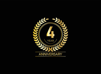 4 years anniversary logo. Vector and illustration. gold anniversary logo.
