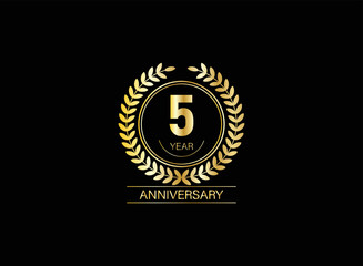 5 years anniversary logo. Vector and illustration. gold anniversary logo.