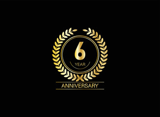 Fototapeta premium 6 years anniversary logo. Vector and illustration. gold anniversary logo.