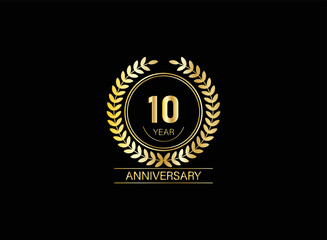 10 years anniversary logo. Vector and illustration. gold anniversary logo.