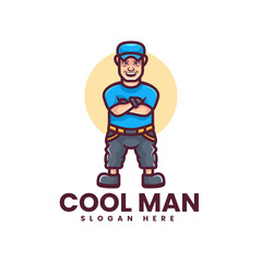 Fototapeta na wymiar Vector Logo Illustration Cool Man Mascot Cartoon Style.