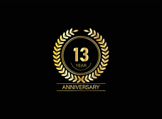 13 years anniversary logo. Vector and illustration. gold anniversary logo.