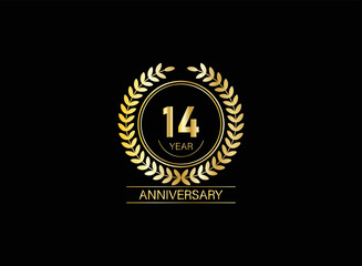 14 years anniversary logo. Vector and illustration. gold anniversary logo.