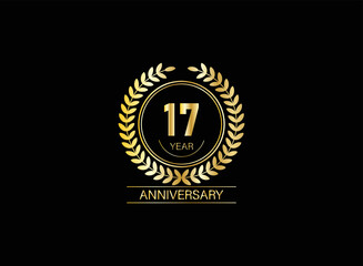 17 years anniversary logo. Vector and illustration. gold anniversary logo.