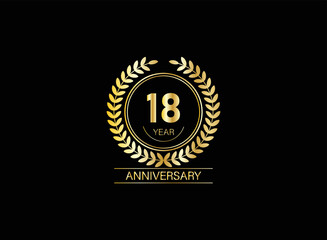 18 years anniversary logo. Vector and illustration. gold anniversary logo.