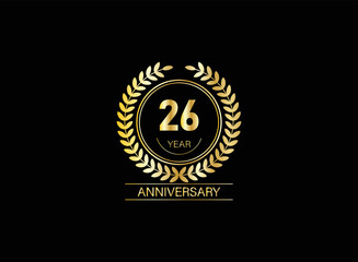 26 years anniversary logo. Vector and illustration. gold anniversary logo.