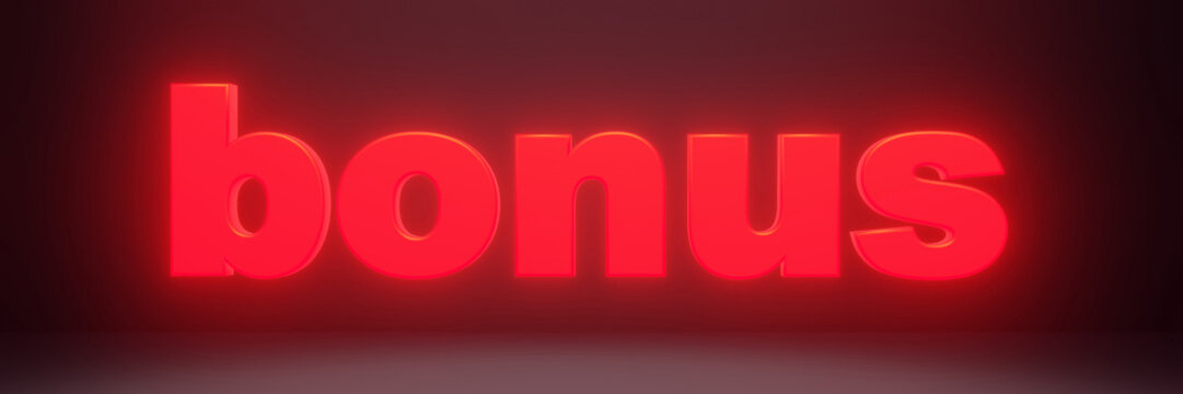 Bonus red text neon lighting 3d render, lettering banner