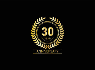 Fototapeta premium 30 years anniversary logo. Vector and illustration. gold anniversary logo.