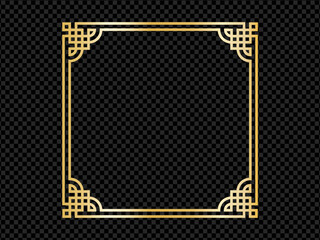 Gold shiny glowing rectangle frame with golden on background. Golden luxury line
