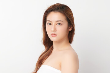 Beautiful young asian woman with clean fresh skin on white background, Face care, Facial treatment, Cosmetology, beauty and spa, Asian women portrait.
