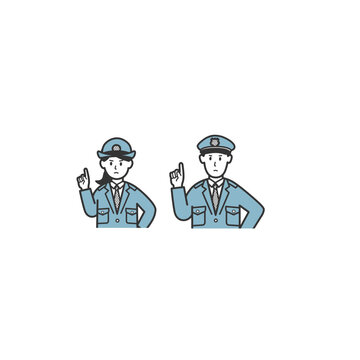 厳しい表情で指をたてる警察官男女の上半身イラスト
