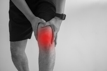 A man touches at pain points, isolated on white background.