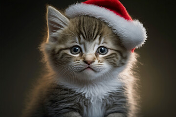Fototapeta na wymiar Kitten with Christmas Hat