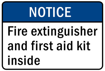 Fototapeta na wymiar Fire emergency sign Fire extinguisher and first aid kit