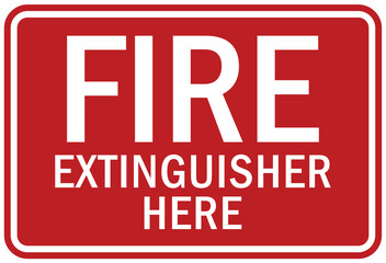Fire emergency sign Fire extinguisher here - obrazy, fototapety, plakaty