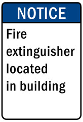 Fire emergency sign Fire extinguisher located in building