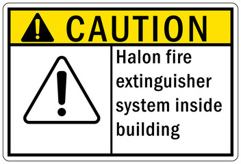 Fire emergency sign halon fire extinguisher system inside building