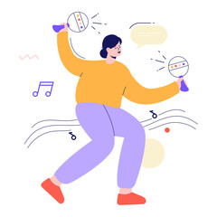 Person listening music on phone, flat illustration 
