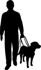 盲導犬と歩く男性