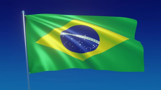 Flag of Brazil fluttering on a blue background