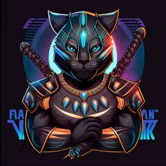 Cartoon cat black panther illustration for tshirt and esport logo, Cat Silhouette Illustration for t-shirt, sweater, jacket. isolated in black background